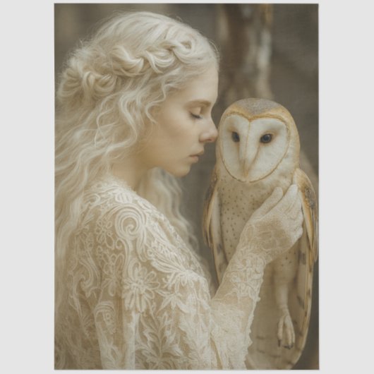Decoupage Mystical Woman In Ivory With Owl  薄葉紙 (正面)