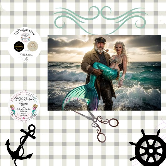 Decoupage Mythical Sailor Rescue Mermaid at Sea 薄葉紙