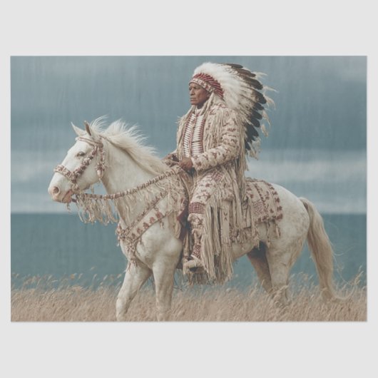 Decoupage Native American Indian Chief on Horse 薄葉紙 (正面)