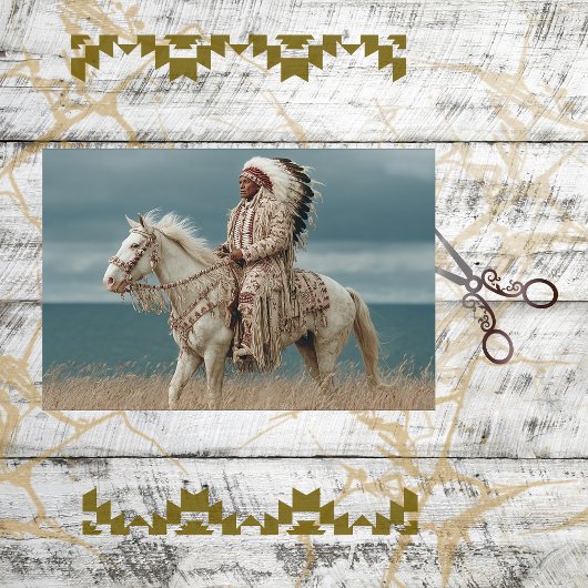 Decoupage Native American Indian Chief on Horse 薄葉紙
