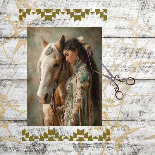 Decoupage Native American Woman & Her Horse  薄葉紙