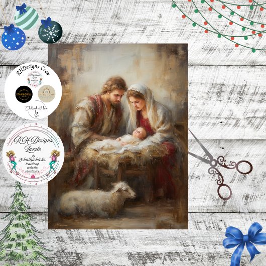 Decoupage Nativity Scene Jesus Mary Joesph 薄葉紙