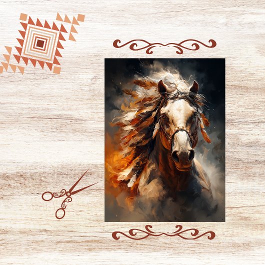 Decoupage Oil Painted Horse Portrait Art 薄葉紙