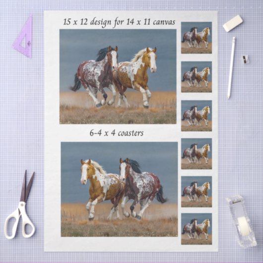 Decoupage Painted Horses Running 11x14 Canvas 薄葉紙 (クラフト)