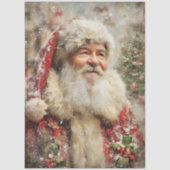 Decoupage Painterly Santa Claus Snowy Tree Artwork 薄葉紙 (正面)