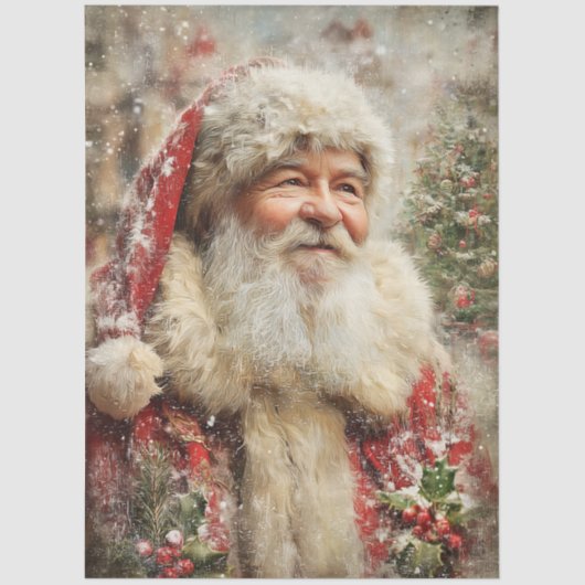 Decoupage Painterly Santa Claus Snowy Tree Artwork 薄葉紙 (正面)