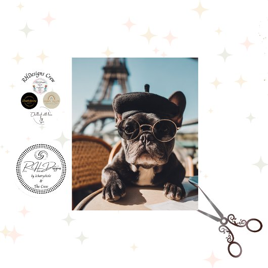 Decoupage Paris Cafe Frenchie Bulldog Cafe 薄葉紙