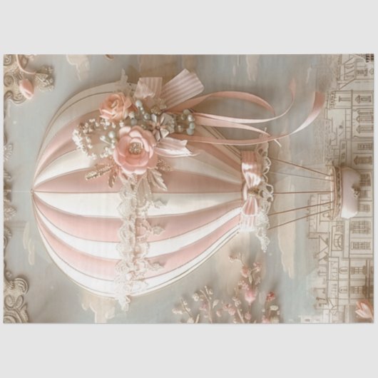 Decoupage Parisian Pink Daydream Hot Air Balloon 薄葉紙 (正面)