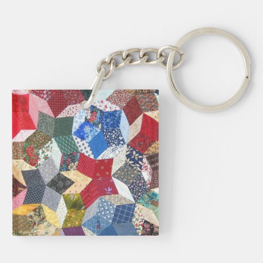 Decoupage Patchwork Stars Pattern Monogram キーホルダー (裏面)