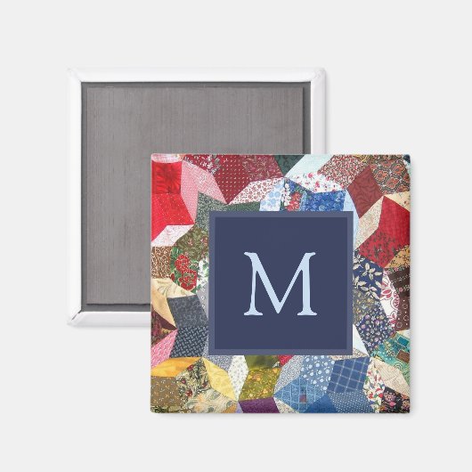 Decoupage Patchwork Stars Pattern Monogram マグネット (正面/裏面)