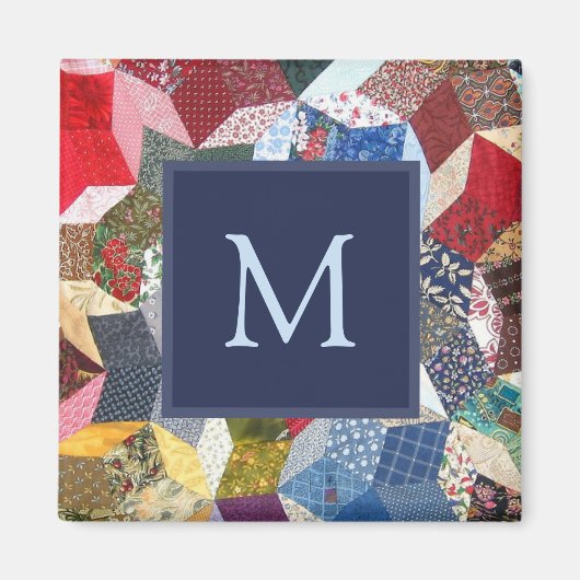 Decoupage Patchwork Stars Pattern Monogram マグネット (正面)