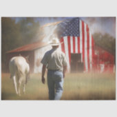 Decoupage Patriotic Barn White Horse & Rancher 薄葉紙 (正面)