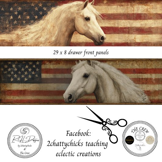 Decoupage Patriotic Drawer Panels 29x8 Flag Horse  薄葉紙