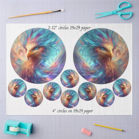 Decoupage Phoenix Art 12" rounds & 4" coasters  薄葉紙 (クラフト)