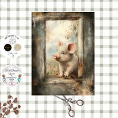 Decoupage Piglet in Rustic Window Story Book  薄葉紙