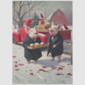 Decoupage Piglets Celebrating Christmas on Farm  薄葉紙 (正面)