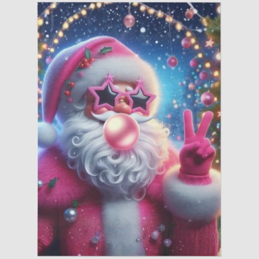 Decoupage Pink Bubblegum Christmas Santa  薄葉紙 (正面)
