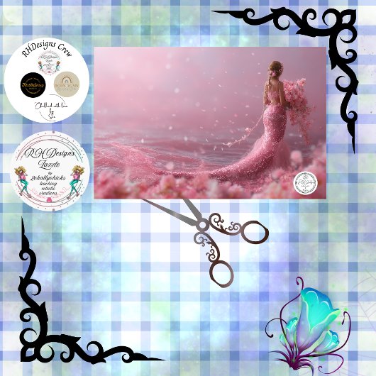 Decoupage Pink Couture Mermaid Fantasy Ocean Theme 薄葉紙