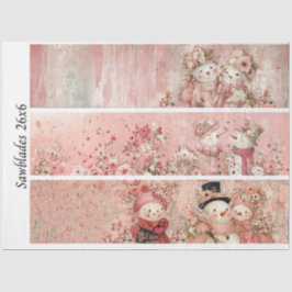 Decoupage Pink Floral Snowman Handsaw Panels  薄葉紙
