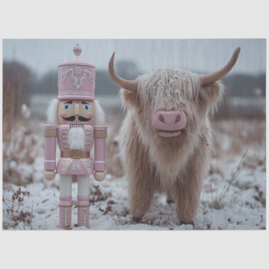 Decoupage Pink Nutcracker & Highland Calf Snow 薄葉紙 (正面)