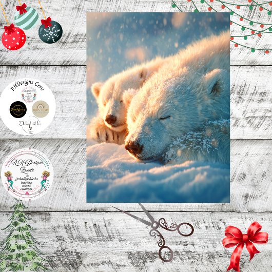 Decoupage Polar Bear Winter Scene Sleeping  薄葉紙