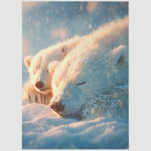 Decoupage Polar Bear Winter Scene Sleeping  薄葉紙 (正面)
