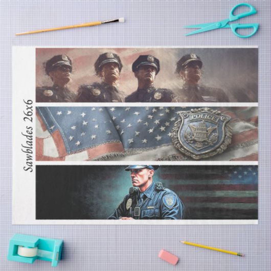 Decoupage Police Tribute Badge Flag Handsaw 薄葉紙 (クラフト)