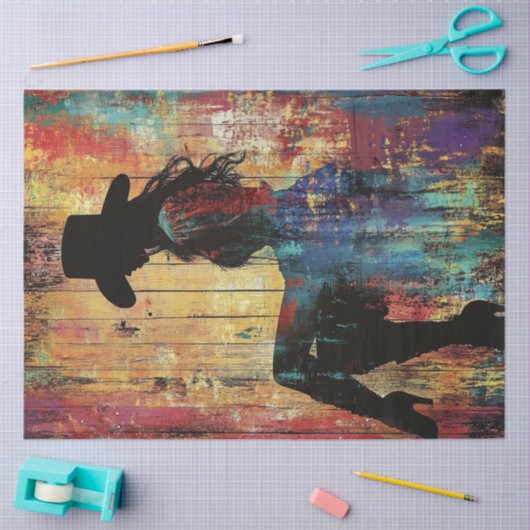 Decoupage POP ART Cowgirl Silhouette Red Black Fun 薄葉紙 (クラフト)
