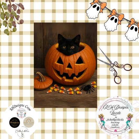 Decoupage Pumpkin Black Cat Spider for Halloween  薄葉紙