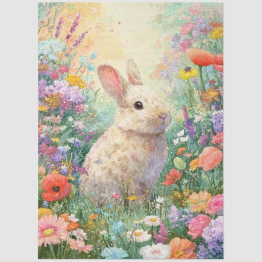 Decoupage Rabbit in the Wildflowers 薄葉紙 (正面)