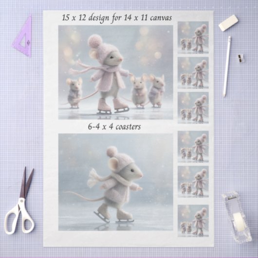 Decoupage Rabbit Skating 11x14 Canvas Coasters  薄葉紙 (クラフト)