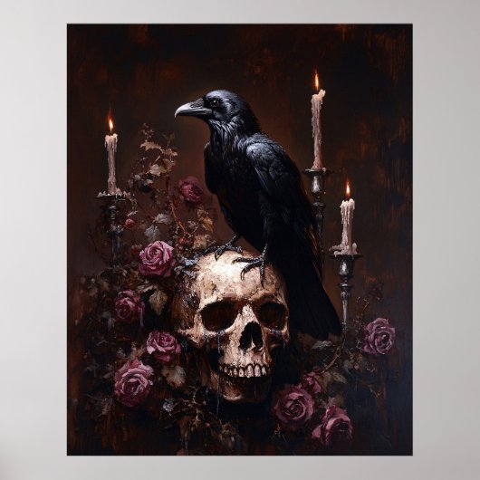 Decoupage Raven on Skull with Candles ポスター (正面)