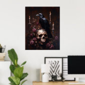 Decoupage Raven on Skull with Candles ポスター (ホームオフィス)