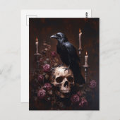 Decoupage Raven on Skull with Candles ポストカード (正面/裏面)