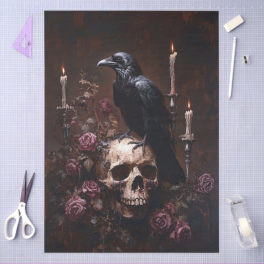 Decoupage Raven on Skull with Candles 薄葉紙 (クラフト)