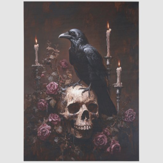 Decoupage Raven on Skull with Candles 薄葉紙 (正面)