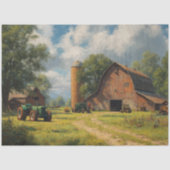 Decoupage Red Barn Farm Field & Tractor 薄葉紙 (正面)