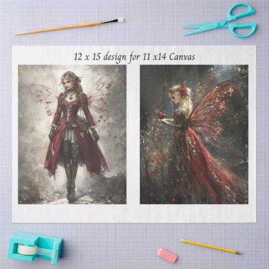 Decoupage Red Faries to fit 11 x 14 Canvas 薄葉紙 (クラフト)