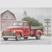 Decoupage Red Truck & Barn Farm Winter Scene 薄葉紙 (正面)