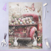 Decoupage Red Truck Bunnies Eggs Spring Easter 薄葉紙 (クラフト)