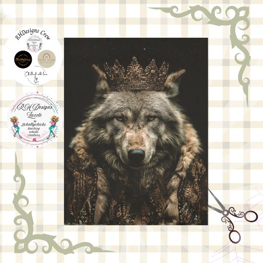 Decoupage Regal Royalty Wolf  Portrait 薄葉紙