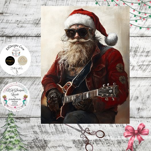 Decoupage Rock & Roll Santa Electric Guitar 薄葉紙