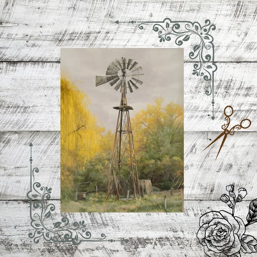Decoupage Rustic Countryside Windmill Yellow 薄葉紙