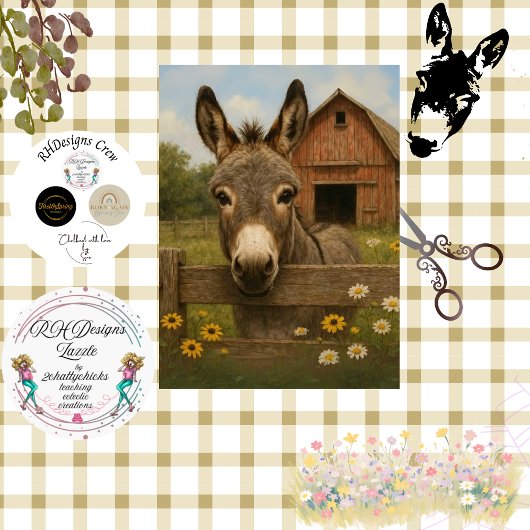 Decoupage Rustic Donkey Farm Scene 薄葉紙