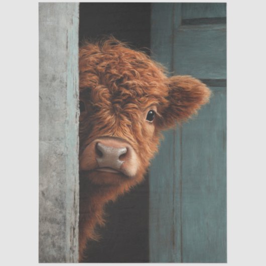 Decoupage Rustic Highland Calf Peek a Boo Art  薄葉紙 (正面)