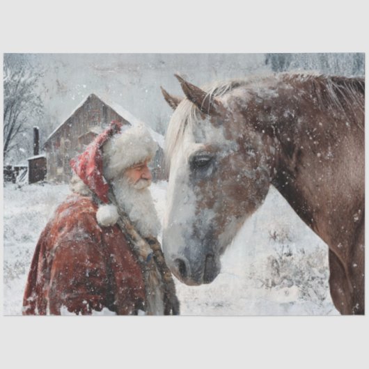 Decoupage Rustic Landscape Santa & His Horse  薄葉紙 (正面)