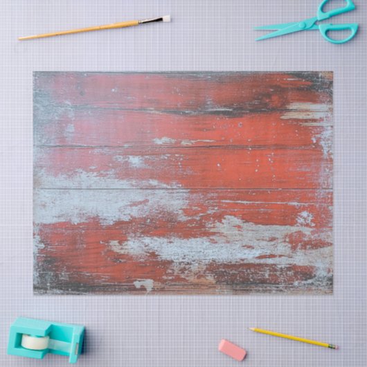 Decoupage Rustic Red Weathered Wood Texture Faux 薄葉紙 (クラフト)