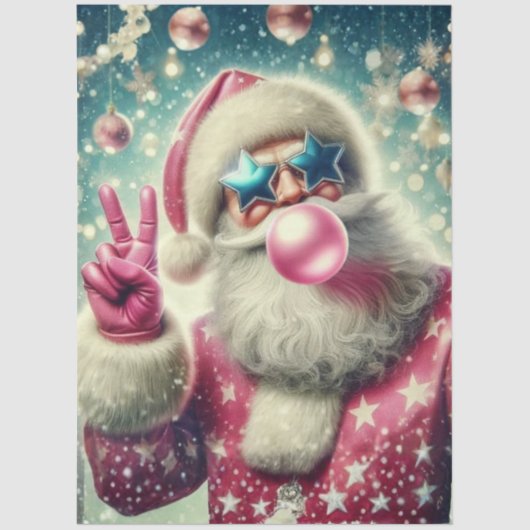 Decoupage Santa Blowing Bubble Gum in Pink  薄葉紙 (正面)