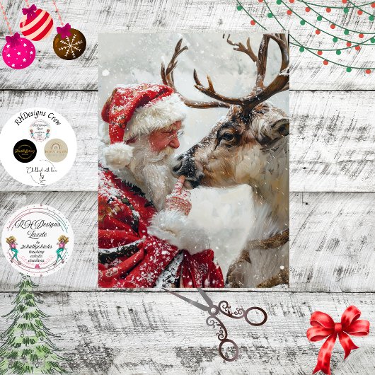 Decoupage Santa Reindeer "North Pole Whimsy" 薄葉紙