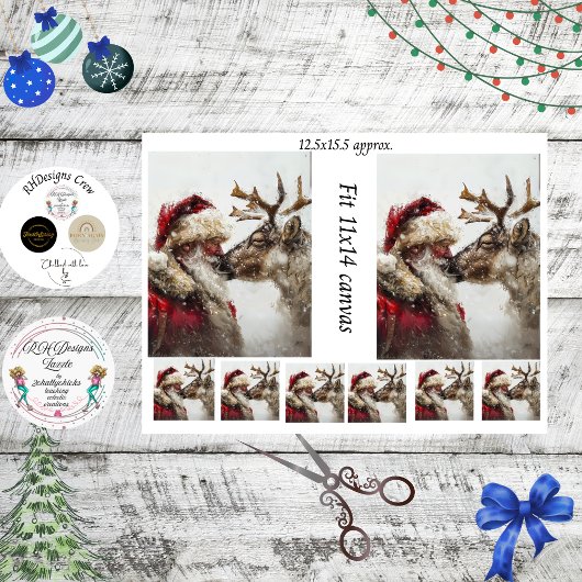 Decoupage Santa Reindeer Nose to Nose Kiss 薄葉紙
